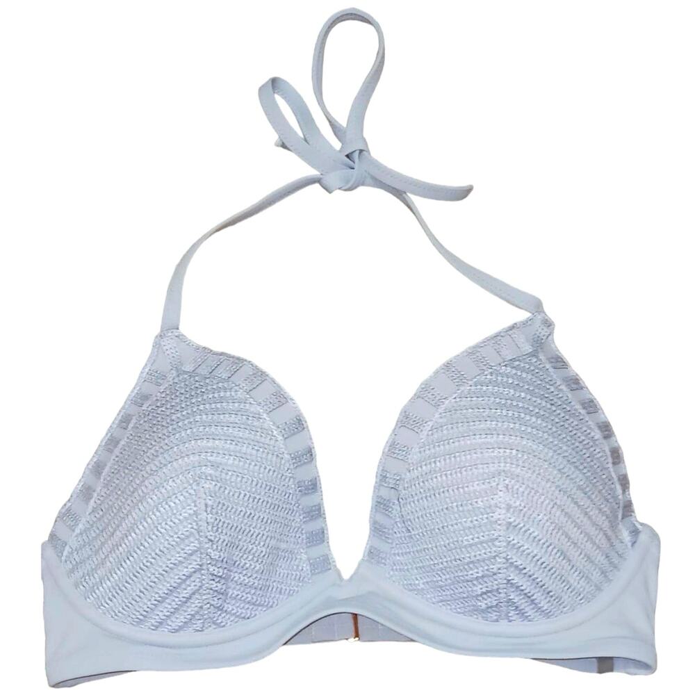 Shade & Shore Crochet Detail Tie Neck Push-Up Bikini Top Purple Lavender 36D